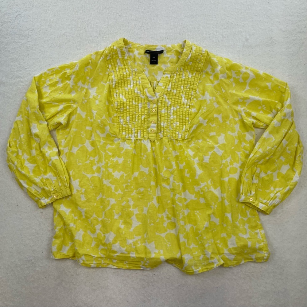 Lane Bryant Yellow Cotton Roll Tab Sleeve Tunic Long Sleeve Blouse Size 18/20